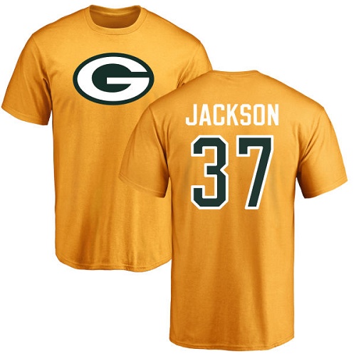 Men Green Bay Packers Gold #37 Jackson Josh Name And Number Logo Nike NFL T Shirt